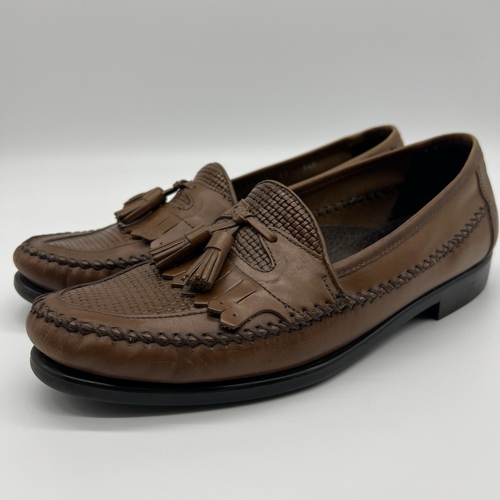 Hush Puppies Men's Loafers Brown Leather Tassel Kiltie Apron Toe Slip On 9.5M - Picture 3 of 16